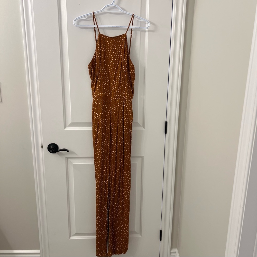 Abercrombie & Fitch Brown Polka Dot Wide-Leg Jumpsuit - Picture 3 of 10
